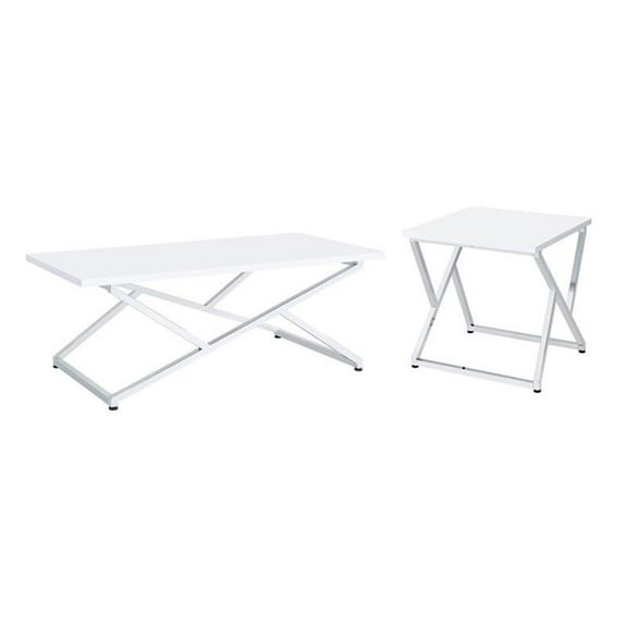 Furniture of America Mergo Contemporary Metal 2-Piece Coffee Table Set in White