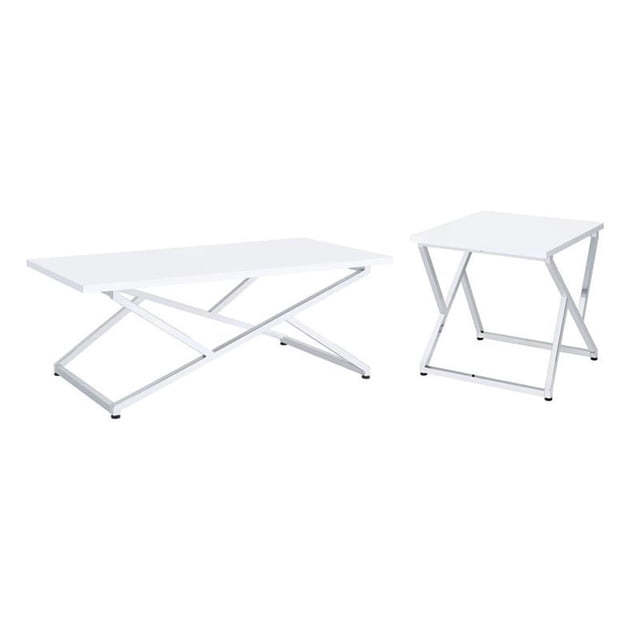 Furniture of America Mergo Contemporary Metal 2-Piece Coffee Table Set in White