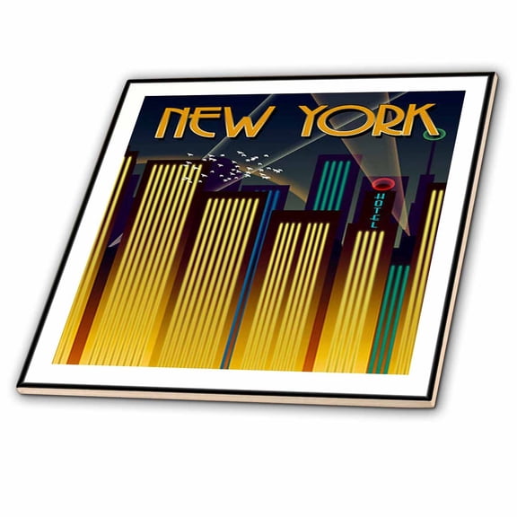 3dRose, Art Deco New York Poster, 4 Inch Ceramic Tile