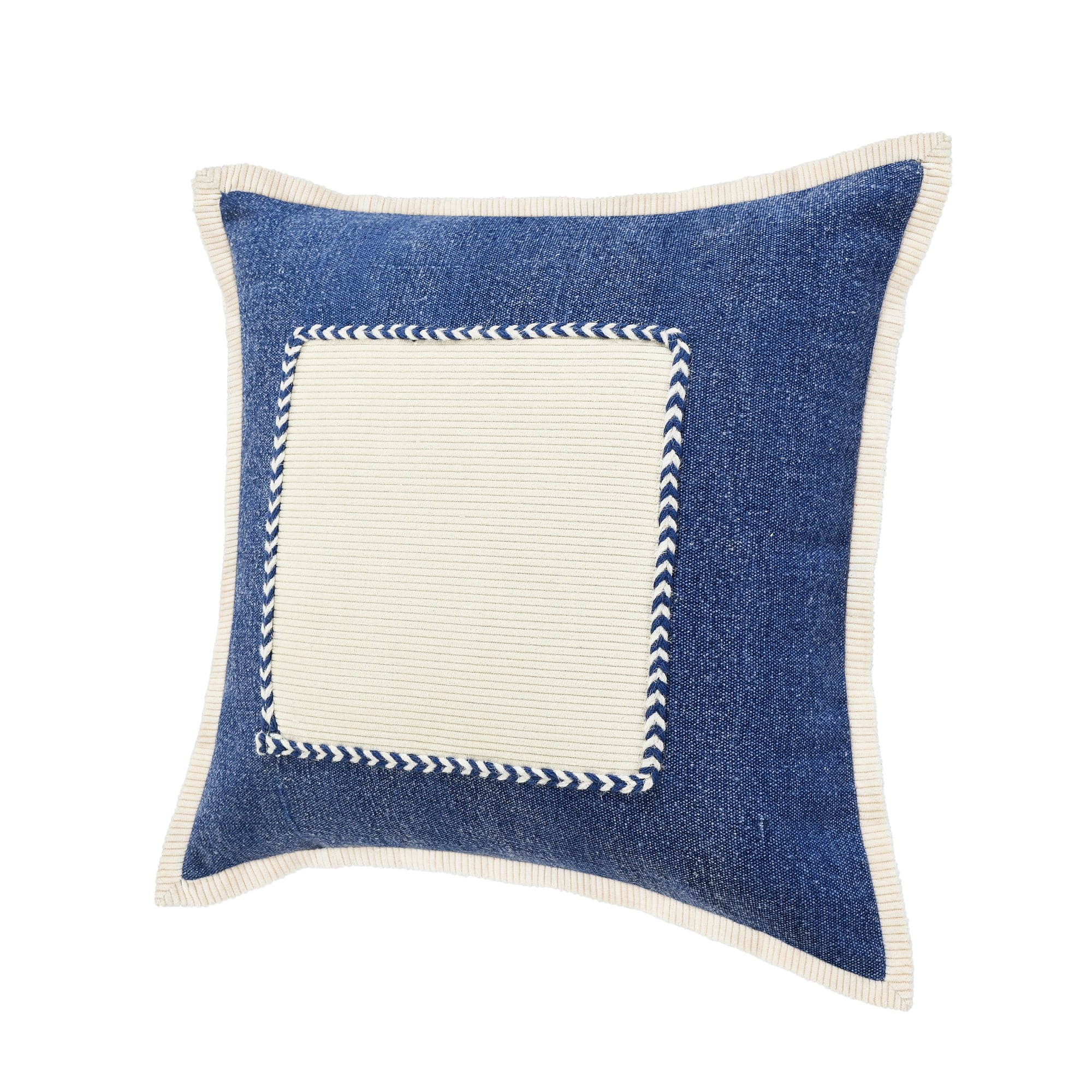 Laddha Home Designs Handwoven Geometric Throw Pillow Cover - 20" - Navy Blue and White