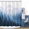 thumbnail image 5 of Blue Misty Forest Shower Curtain Ombre Nature Tree Plants Shower Curtains Fabric Waterproof Mountain Shower Curtain Sets for Bathroom Bath Decor with 12 Hooks (Blue, 72'''' × 72''''), 5 of 6