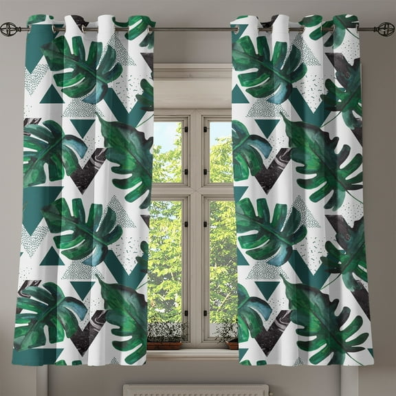 Ambesonne Tropical Grommet Curtain, Triangles Monsteras Plot, 50"x60", Laurel Green and Dark Grey