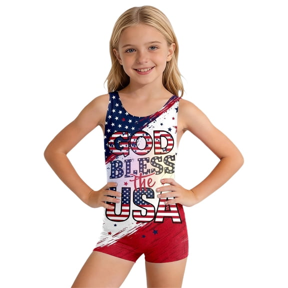 Y-Sunset Girls One Piece Swimsuit 250 Anniversary USA 4th of July Kids Cute Bathing Suit Quick Dry Crossback Straps Summer Swimwear for Beach 5-6Y&Red4