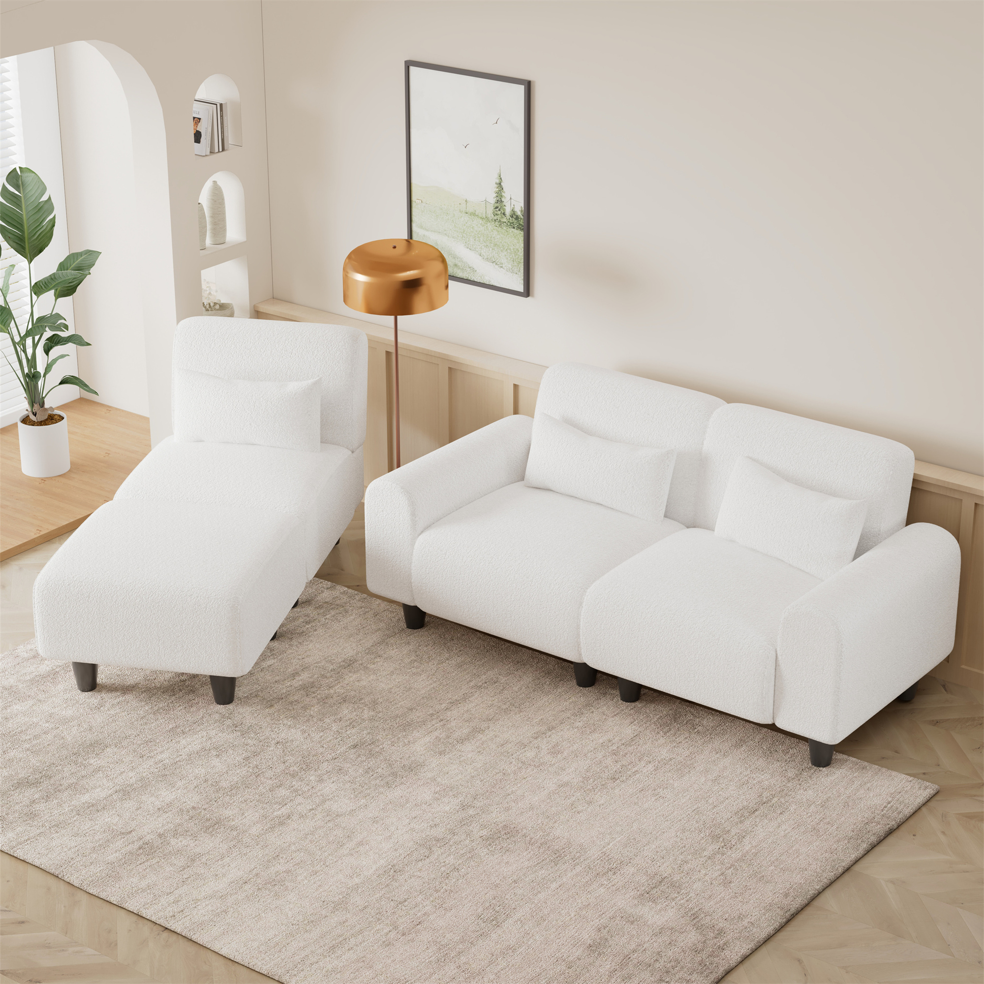 Aukfa 85" Reversible Sectional Sofa, Deep Seat Couch with Chaise for Living Room, 3 Pillows, Beige