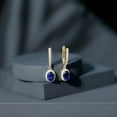 thumbnail image 5 of Rosec Jewels Lab Grown Blue Sapphire Drop Earrings with Moissanite for Women - 5X7 mm, 10K Yellow Gold, 5 of 7
