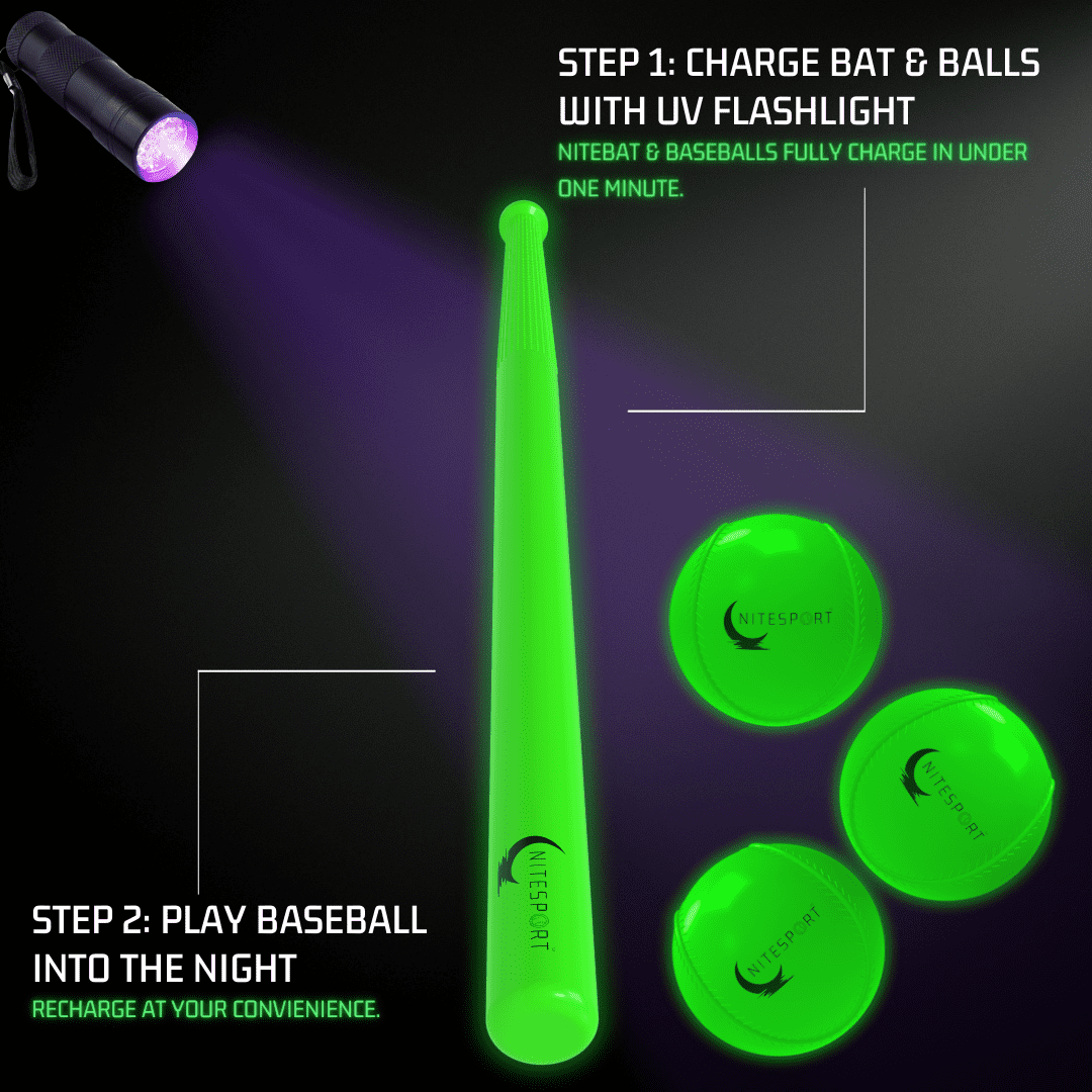 NiteSport Glow-in-the-Dark Plastic Baseball Bat Set - Electric Lime