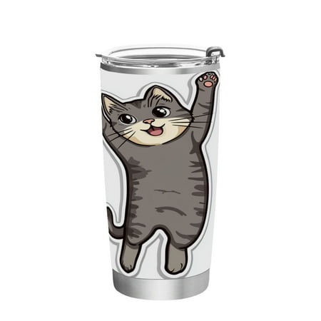 

20oz Double-Wall Vacuum Insulated Stainless Steel Tumbler with Straws Sports Mugs BPA-Free Cute Gray Cat