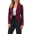 thumbnail image 5 of Women's Work Office Blazer Collarless Business Casual Suit Jacket Cropped Blazer M Dark Burgundy, 5 of 7