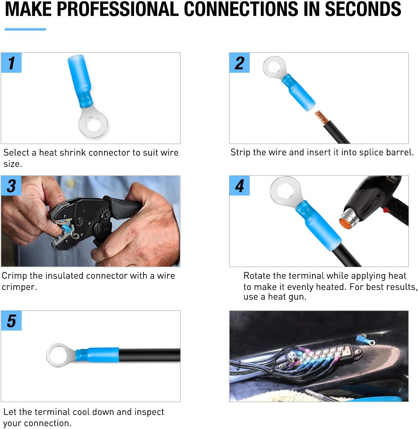 540Pcs Shrink Disconnect Connector Waterproof Car Marine Electrical Connector Kit Ring Fork Hook Spades Butt Joints