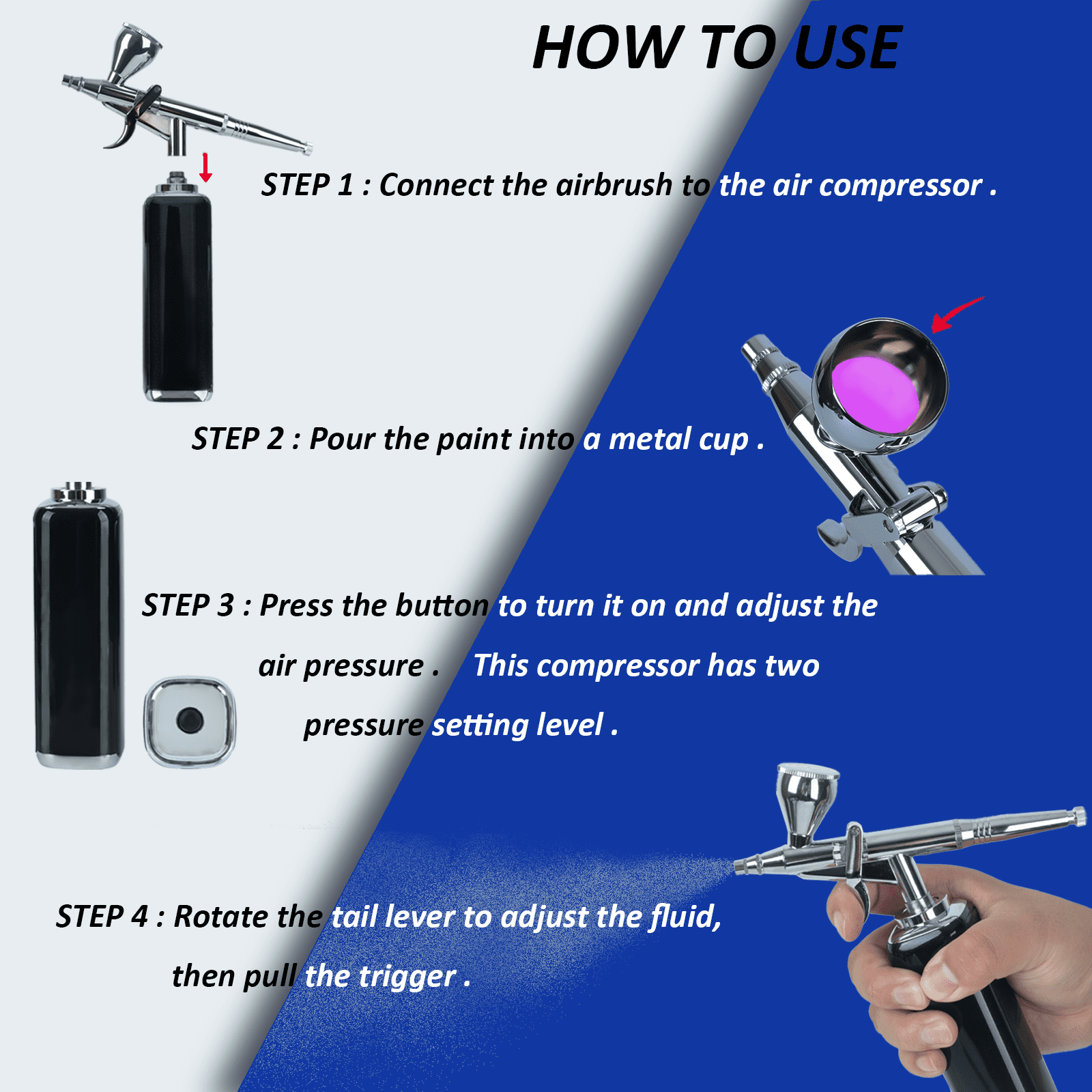 High air Flow Airbrush Kit,Portable Airbrush Compressor, Rechargeable Cordless Airbrush, Mini Air Brush, Handheld Airbrush Gun for Barber, Model Painting, Nail Art, Makeup, Tattoo