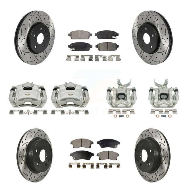 Transit Auto Front Rear Disc Brake Coated Caliper Drilled Slotted Rotors and Ceramic Pads Kit (10Pc) for Car 2013-2014 Chevrolet Sonic RS KCD-100260T