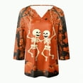 thumbnail image 4 of Godom Halloween Shirts Women T-Shirt Funny Pumpkin Graphic V-Neck Tee Fall 3/4 Long Sleeve Tops, 4 of 5