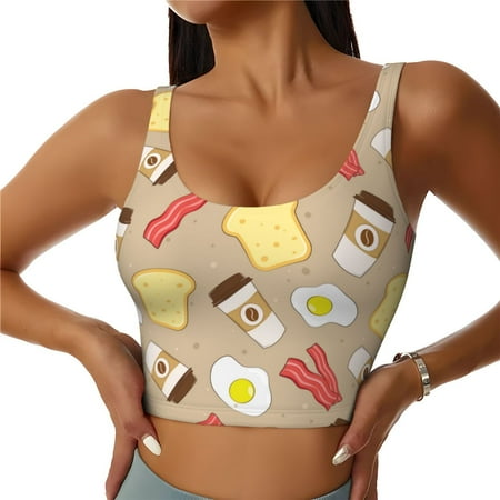 Racerback Sports Bras For Women High Support  Coffee Bacon Eggs Toast Workout Tank Tops Woman  Workout Yoga Running Bra