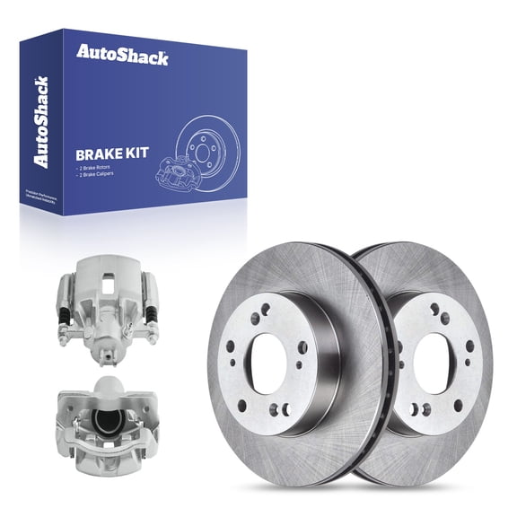 AutoShack Front Vented Brake Rotors   Calipers 4-PC Brake Kit Replacement for 2004-2011 Honda Civic 2002-2006 Acura RSX 10.31" (261.9 mm)