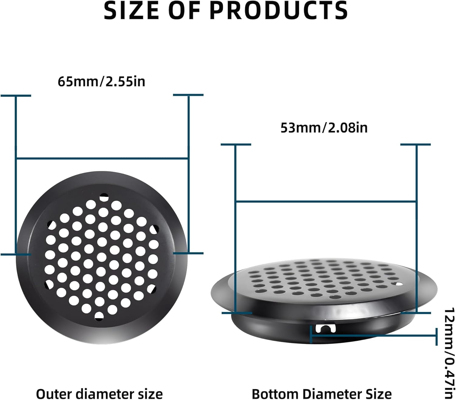 50 Pcs Round Soffit Vents 2 inch/53 mm Circular Air Vents Stainless Steel Circular Soffit Vents Mesh Hole Louver for Wardrobe Cabinet Shoe Cabinets Kitchen (Black)