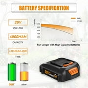 2-Pack Vanon 20V 4.0Ah Power Tool Battery Set for Worx WA3520 WA3525 WG629 WG155s WG156 WG251s WG255s WG540s WG890 WG891 WG921