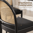thumbnail image 4 of Leumius Rattan Dining Chairs Set of 2, Upholstered Linen Dining Room Chairs with Backrests, Modern Kitchen Chairs with Wood Legs for Dining Room, Black, 4 of 9
