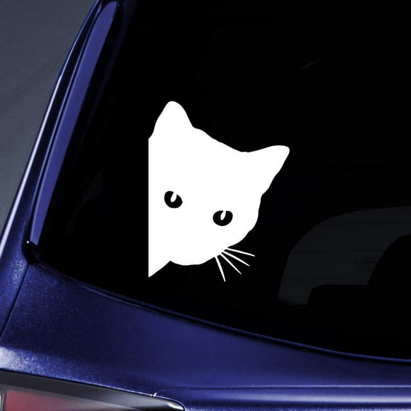 Bargain Max Autocollants Silhouette de Chat Qui Regarde, Autocollant pour Ordinateur Portable de Voiture 5.5 Pouces (Blanc)
