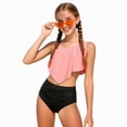 thumbnail image 6 of mgoYE Girls Swimsuit Size 8 Girls Ruffle Bikini Swimsuit High Waisted Two Piece Bathing Set Cute Flowy Top Swimwear for Beach Holiday(Orange,13-14 Years), 6 of 8