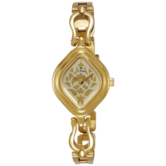 Titan Quartz Analog Champagne Dial Stainless Steel Strap Watch for Women-NS2536YM03