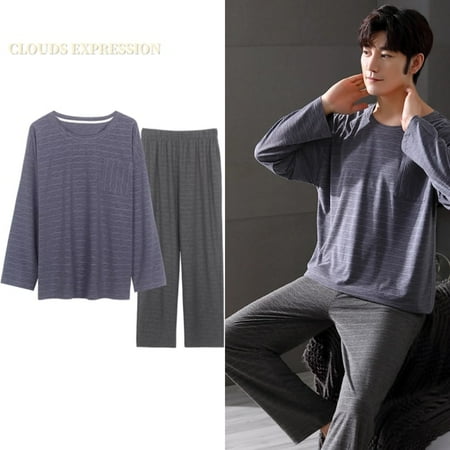 

QWZNDZGR Spring Autumn L-4XL Knitted Cotton Simple Men s Pyjamas Suits Pajamas Set Casual Male Sleepwear Pyjamas Night Pijamas Homewear