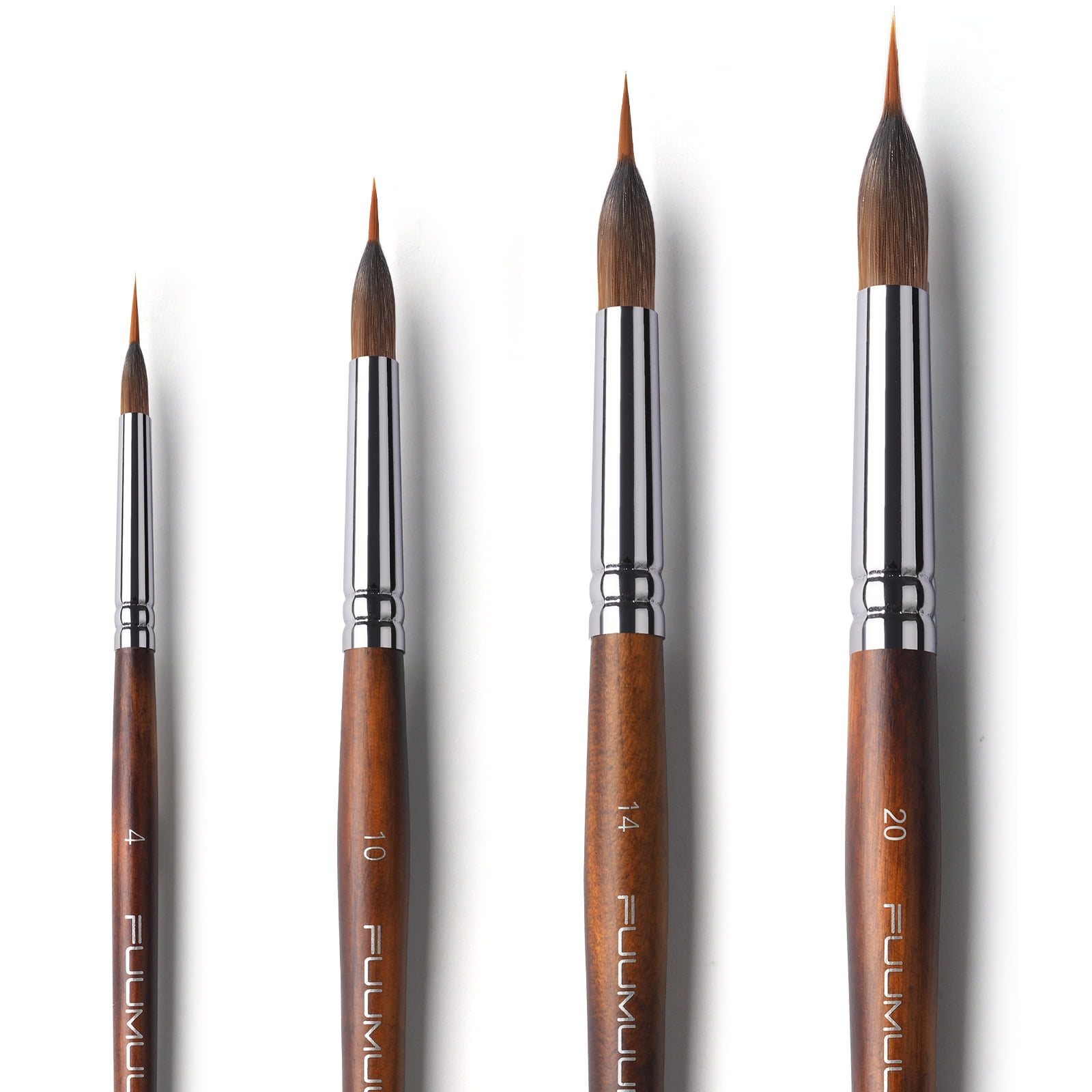 Watercolour Brushes Professional, Fuumuui 4Pcs Extended Needle Point Synthetic Extra Long Pinhead Brushes with Kolinsky Sable Body for Fine Detailing - Watercolour Acrylic Gouache Inks Painting