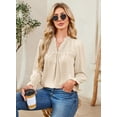 thumbnail image 7 of Corabera Womens Tops Dressy Casual Long Sleeve V Neck Pleated Blouses Crochet Lace Tops for Women Work Shirts Office Wear Apricot L, 7 of 7