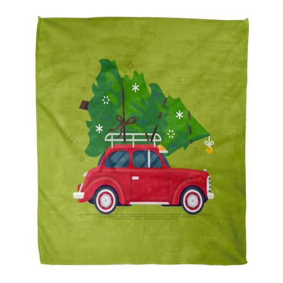 ASHLEIGH Throw Blanket 58x80 Inches Lovely Flat in Christmas Eve Little Classic Red Car Carrying Tree on Its Rack Warm Flannel Soft Blanket for Couch Sofa Bed