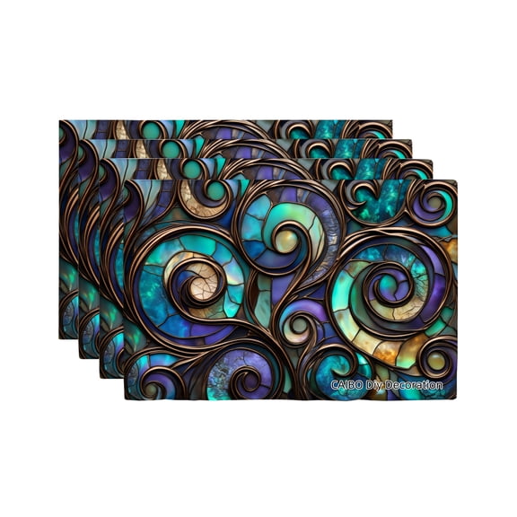 Joocar Stained Glass Art Spiral Design Table Mats Set Of 4 For Home Kitchen Table Decor 12x18 inch