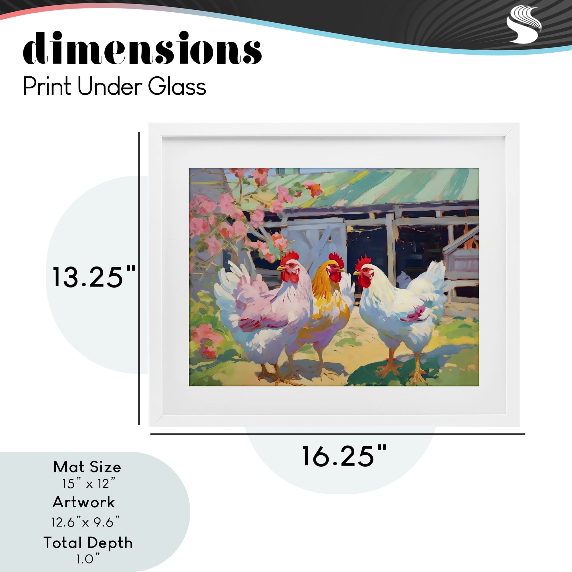 Stupell Industries Colorful Chickens in Sunlit Yard White Framed Print Under Glass, design by Creative Studio