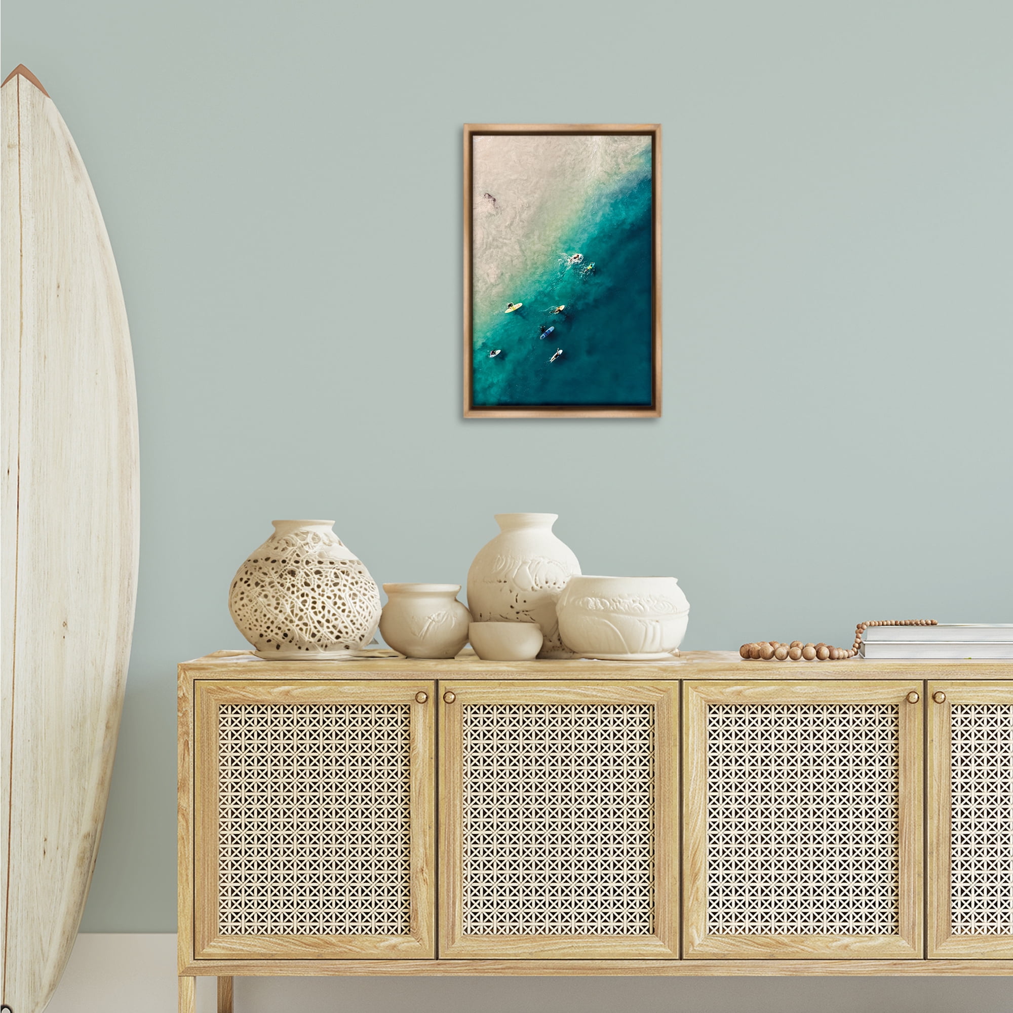 Stupell Industries Surfers on Vivid Shore Nautical & Beach Photography Brown Floater Framed Canvas Art Print Wall Art, 17 x 25