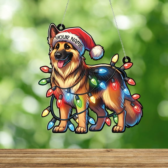 Lotusprinthandmade Personalized German Shepherd Dog Christmas Lights Custom Shape Window Hanging Acrylic Ornament (4x4), german shepherd dog christmas ornament, dog window hanging