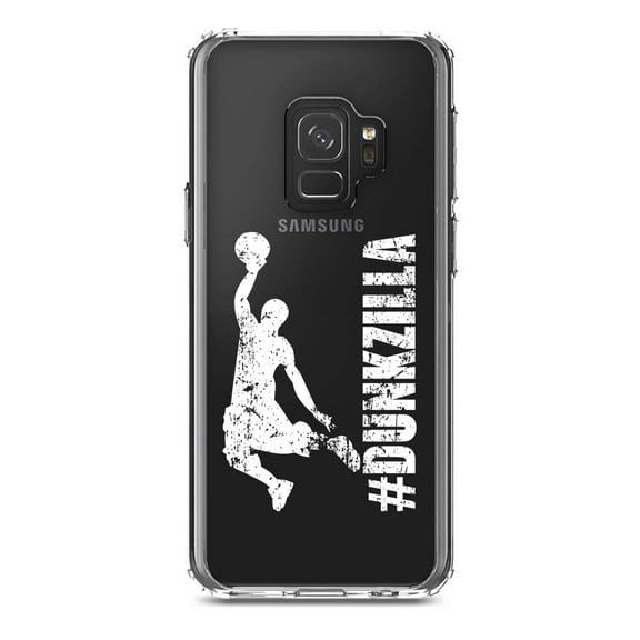 DistinctInk Clear Shockproof Hybrid Case for Samsung Galaxy S9 (5.8" Screen) - TPU Bumper Acrylic Back Tempered Glass Screen Protector - #Dunkzilla Dunk Basketball