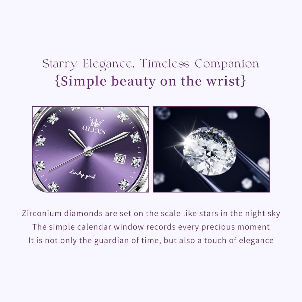 OLEVS Watches for Womens Analog Quartz Silver Strap Fashions Classic Dress Stainless Steel Date Waterproof Casual Ladies Watches Gift Womens Wrist Watches Reloj Para Mujer White/Pink/Purple