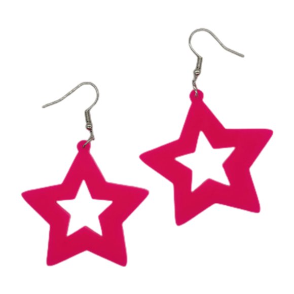 80s 90s Retro Women's Earrings Large Geometric Star Pendant Party Jewelry Bright Fashion Accessories for Women