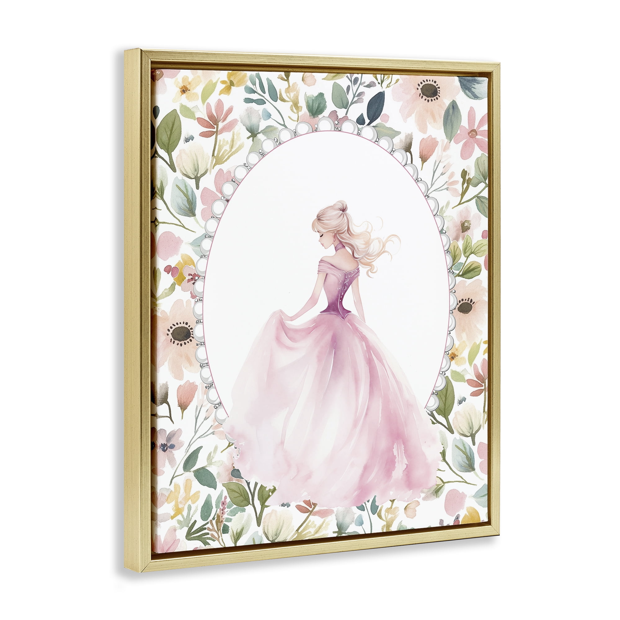 Stupell Industries Graceful Princess Love Gold Framed Floater Canvas Wall Art, design by Christine Simpson Art