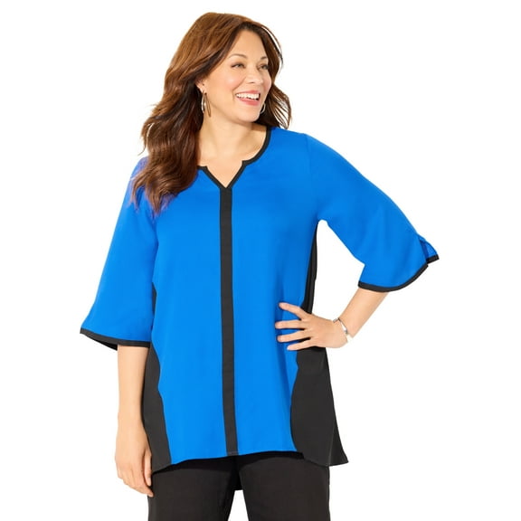 Catherines Women's Plus Size High-Low Contrast Blouse