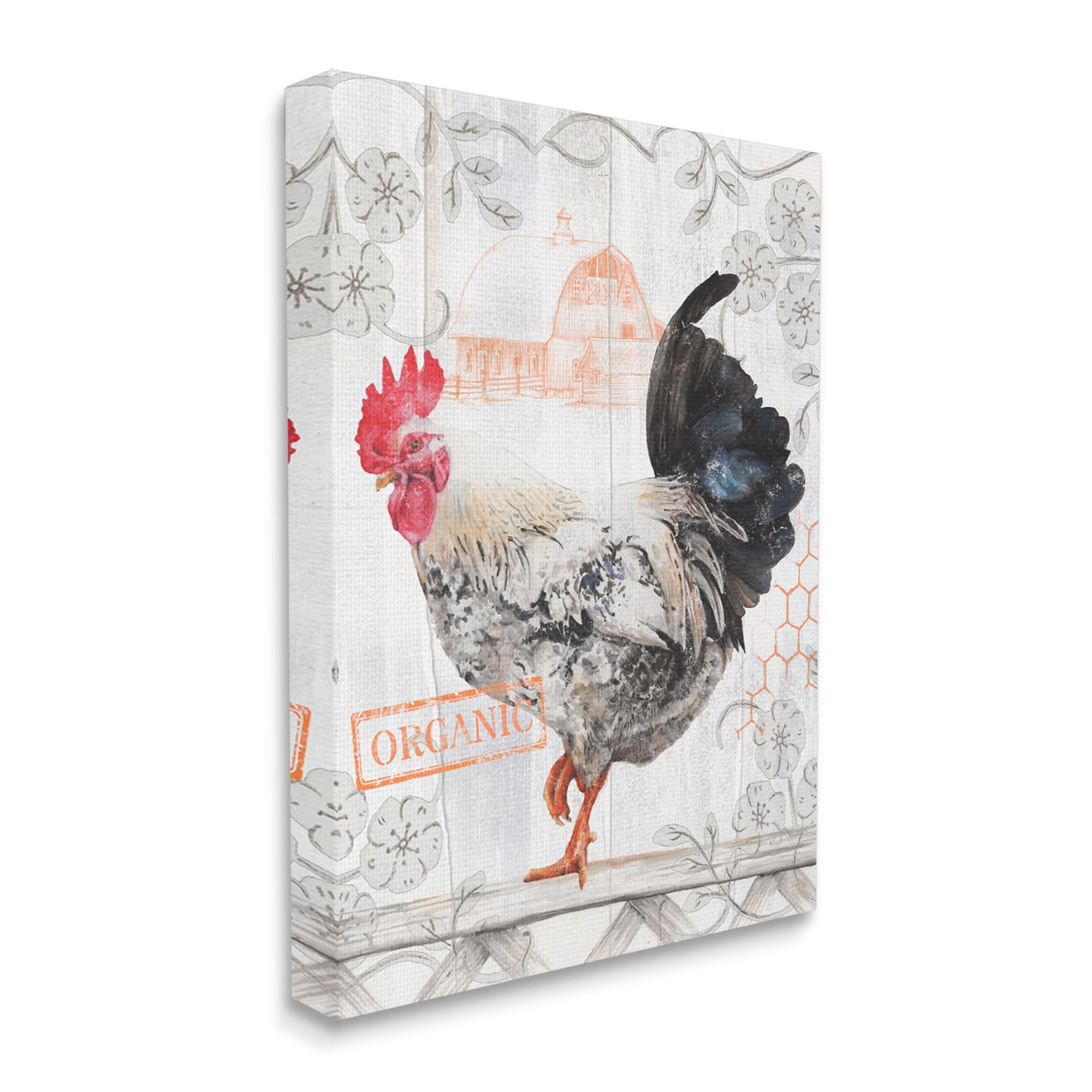 Stupell Industries Organic Pattern Rooster Animals & Insects Painting Gallery Wrapped Canvas Art Print Wall Art, 24 x 30