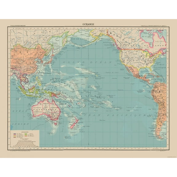 Historic Map - Oceania - Schrader 1908 - Vintage Wall Art