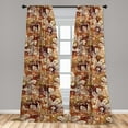 thumbnail image 2 of Floral Window Curtains, Grunge Flower Sketches in Sunset Color Palette Weathered Effect Ornament, Lightweight Decor 2-Panel Set with Rod Pocket, Pair of - 28"x63", Burgundy and Amber, by Ambesonne, 2 of 3