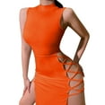 thumbnail image 1 of WTXUE Robes, Robe d'Été Sans Manches à Fente Haute, Col Rond Double Fente, Robe Fendue sur le Côté, Robe Décontractée Unie pour Femme Été Mi-Longue, Orange Taille g, 1 of 9