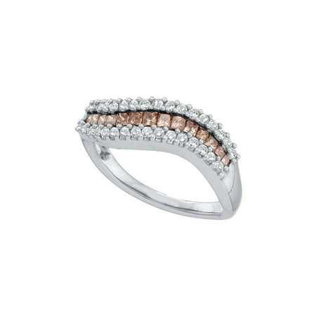 Ct Tw Princess Diamonds Band - 14kt White Gold Womens Princess Cognac-brown Colored Diamond Curved Band Ring 5/8 Cttw