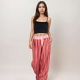 thumbnail image 2 of Women's Red Vertical Stripe Wide Leg Pants with Smocked Waistband Contrast Plaid Detail and Relaxed Full-Length Fit - Red, Medium, 2 of 7