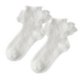 thumbnail image 2 of Bnwani Toddler Cotton Socks for Girls Winter Spring Cotton Dance Thick Solid Color Lace Floral Socks Beige 4-5t, 2 of 3