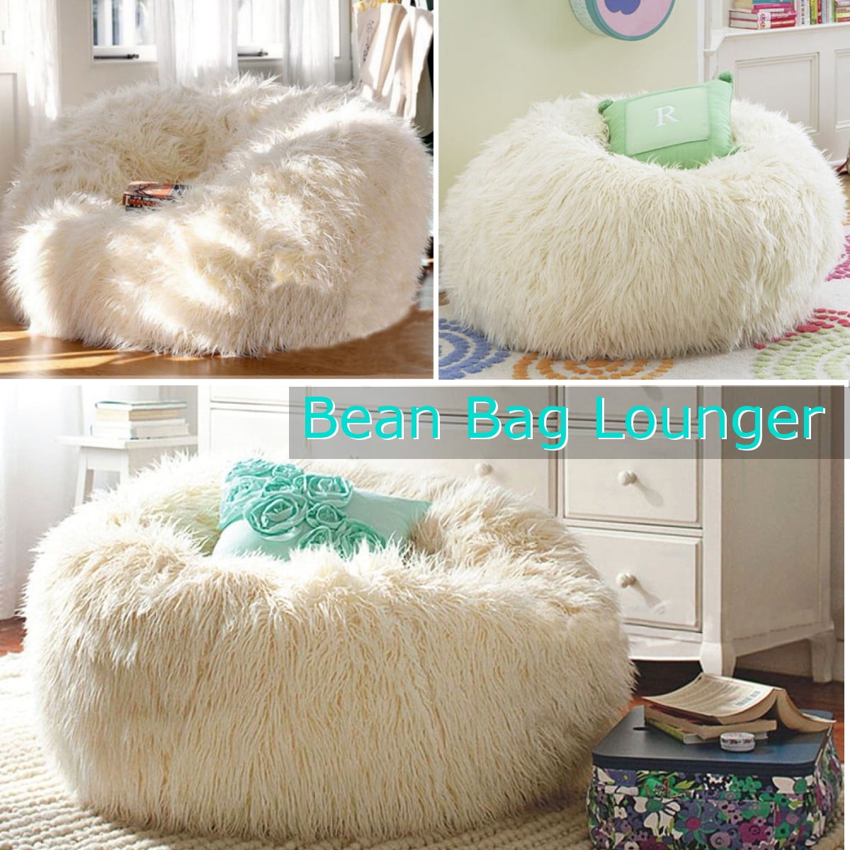 faux fur fluffy bean bag cover sofa chairs seat living room furniture