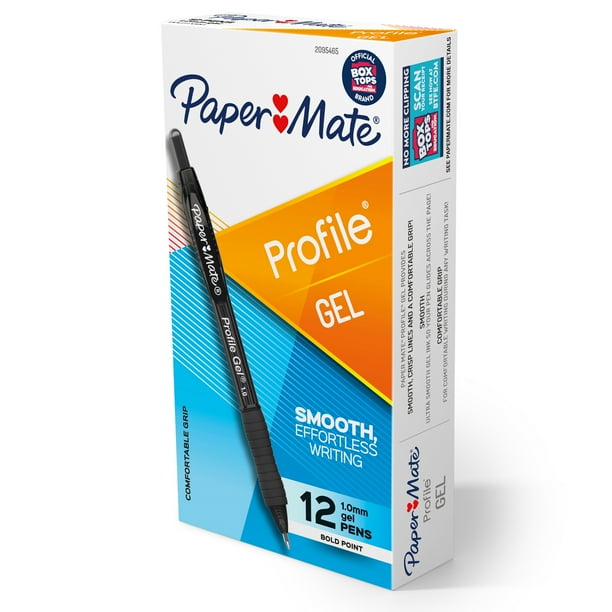 Paper Mate Gel Pen, Profile Retractable Pen, 1.0mm, Black, 12 Count