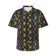 thumbnail image 2 of Picia Mardi Gras Shiny Green Purple Gentle Cotton Regular Fit Short Sleeve Casual Hawaiian Shirt for Men-XX-Large, 2 of 9
