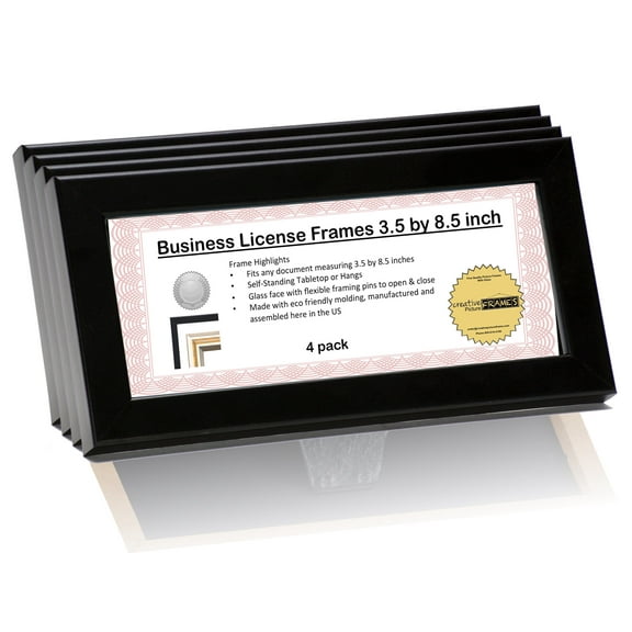 Executive Collection Black License Frame 3.5 by 8.5 inch Wall Hanger or Table Top for Certificates, Tax License and more