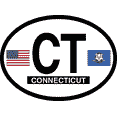 thumbnail image 1 of CONNECTICUT FLAG, Waterproof UV Coated, Famous Reflective OVAL Sticker DECAL , 3.5" x 4.75", 1 of 1