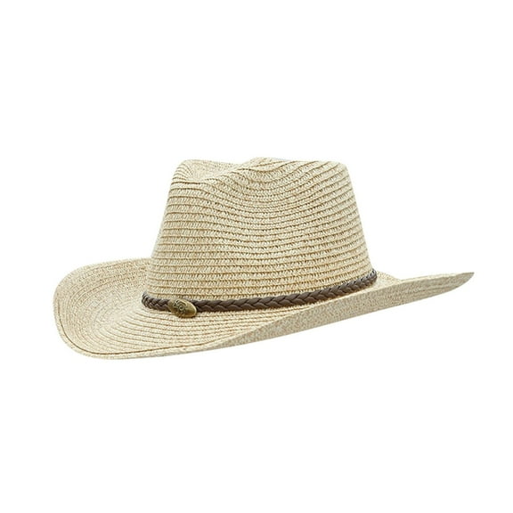 Men's Korean Straw Hat Foldable Travel Beach Hat Adjustable Cord for Fishing Camping with Wide Brim